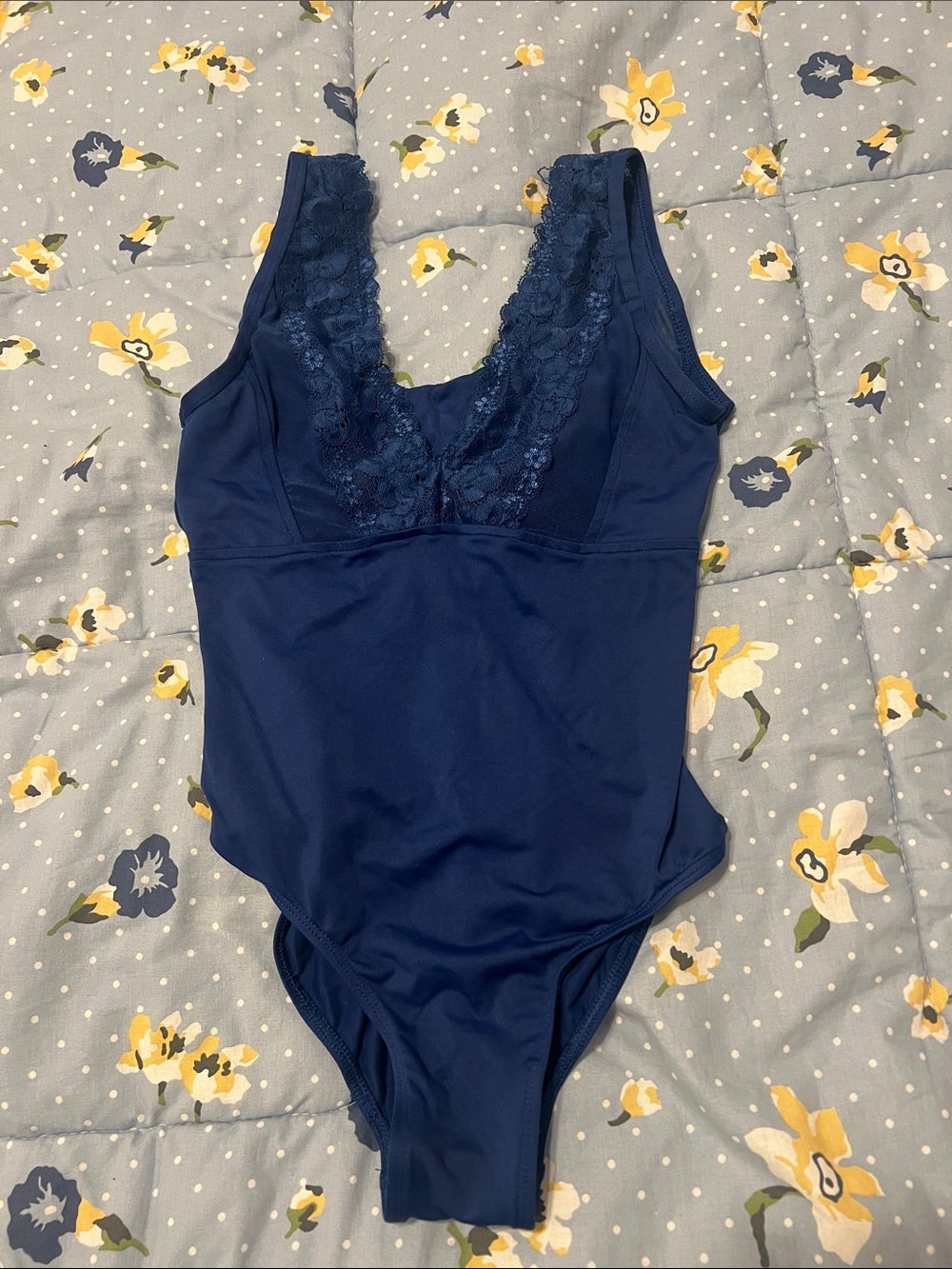Navy Lace-Trim Leotard